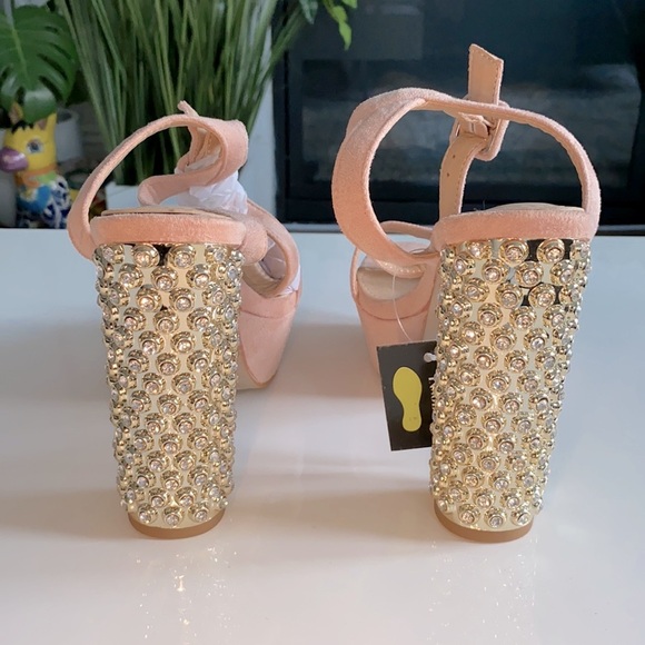 Jacobies Blush Pink Platform Sparkle Gold Heels 6​ - Picture 6 of 15